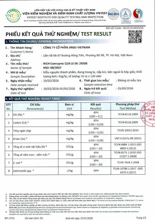 Phiếu kiểm nghiệm VNTEST